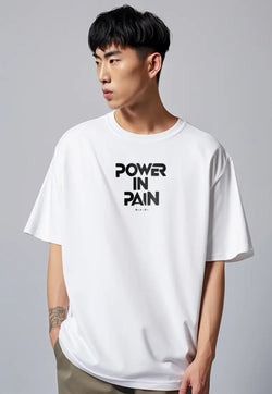 MTT46 Kaos Oversize Gym Bahan Scuba Tebal Scubalux "power in pain" putih