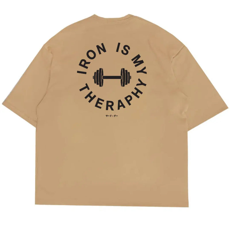 MTT47 Kaos Oversize Gym Bahan Scuba Tebal Scubalux "iron is my theraphy" khaki