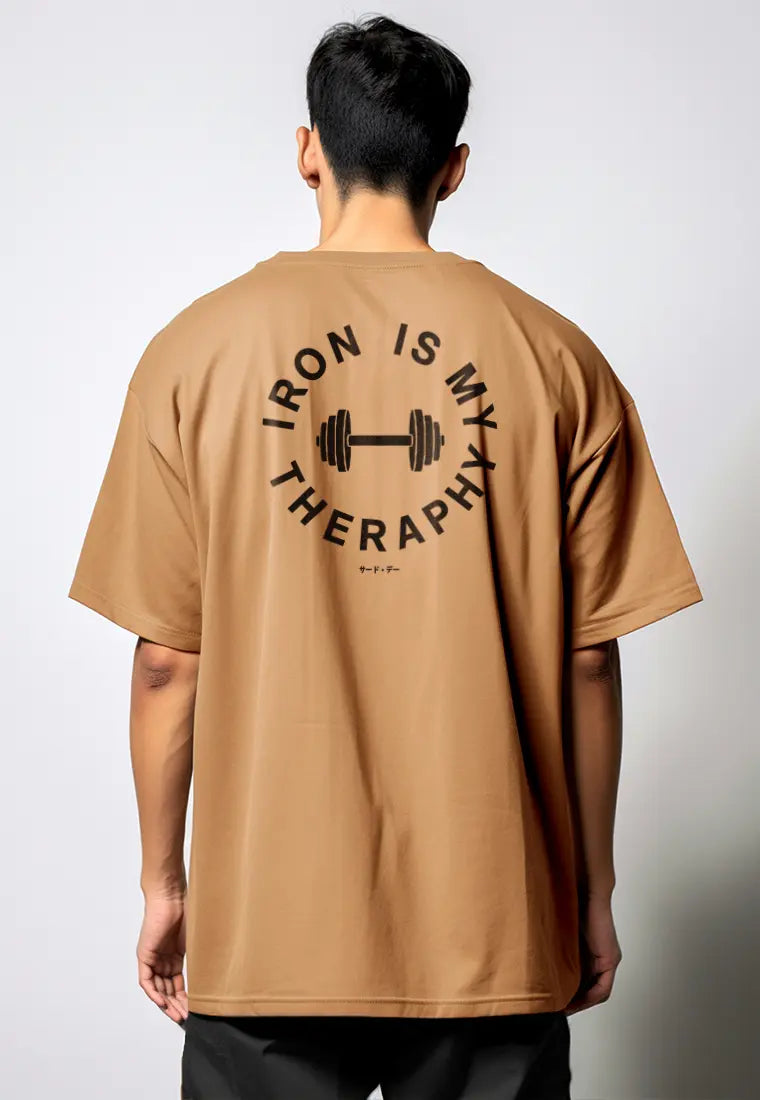 MTT47 Kaos Oversize Gym Bahan Scuba Tebal Scubalux "iron is my theraphy" khaki