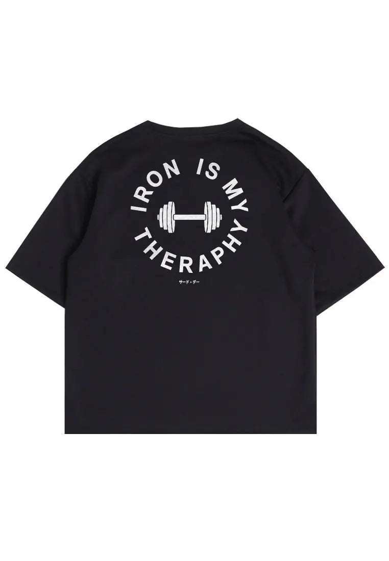 MTT48 Kaos Oversize Gym Bahan Scuba Tebal Scubalux "iron is my theraphy" hitam