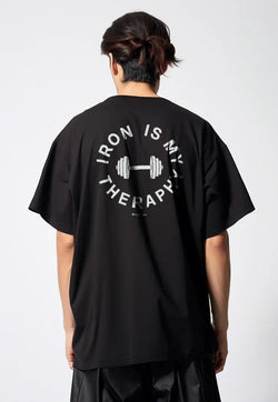 MTT48 Kaos Oversize Gym Bahan Scuba Tebal Scubalux "iron is my theraphy" hitam