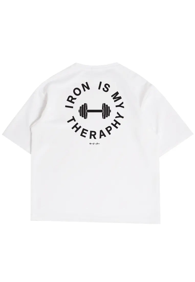 MTT49 Kaos Oversize Gym Bahan Scuba Tebal Scubalux "iron is my theraphy" putih