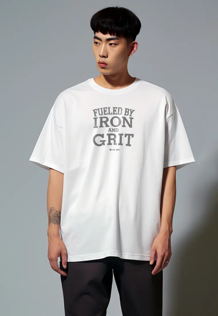 MTT50 Kaos Oversize Gym Bahan Scuba Tebal Scubalux "iron grit " putih