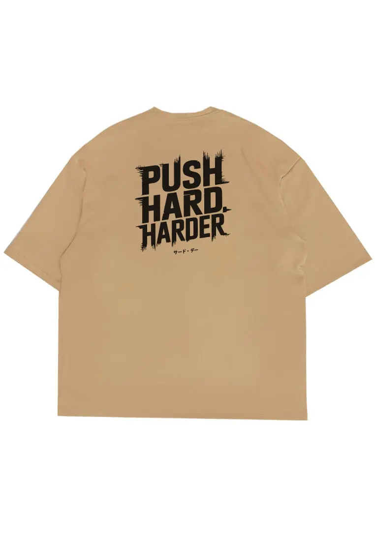 MTT54 Kaos Oversize Gym Scuba Bahan Tebal "push hard harder" khaki