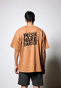 MTT54 Kaos Oversize Gym Scuba Bahan Tebal "push hard harder" khaki