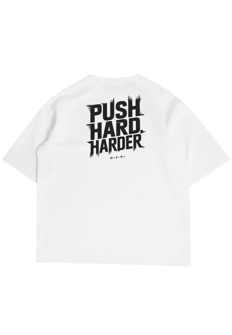 MTT55 Kaos Oversize Gym Scuba Bahan Tebal "push hard harder" putih