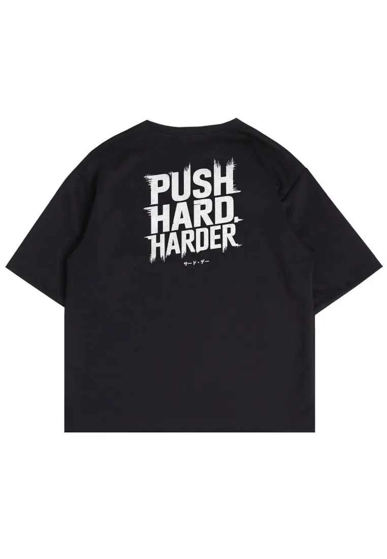 MTT56 Kaos Oversize Gym Scuba Bahan Tebal "push hard harder" hitam