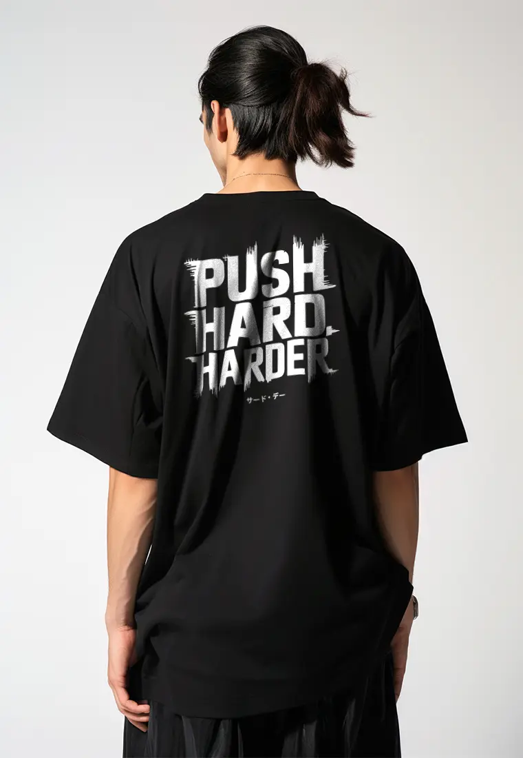 MTT56 Kaos Oversize Gym Scuba Bahan Tebal "push hard harder" hitam