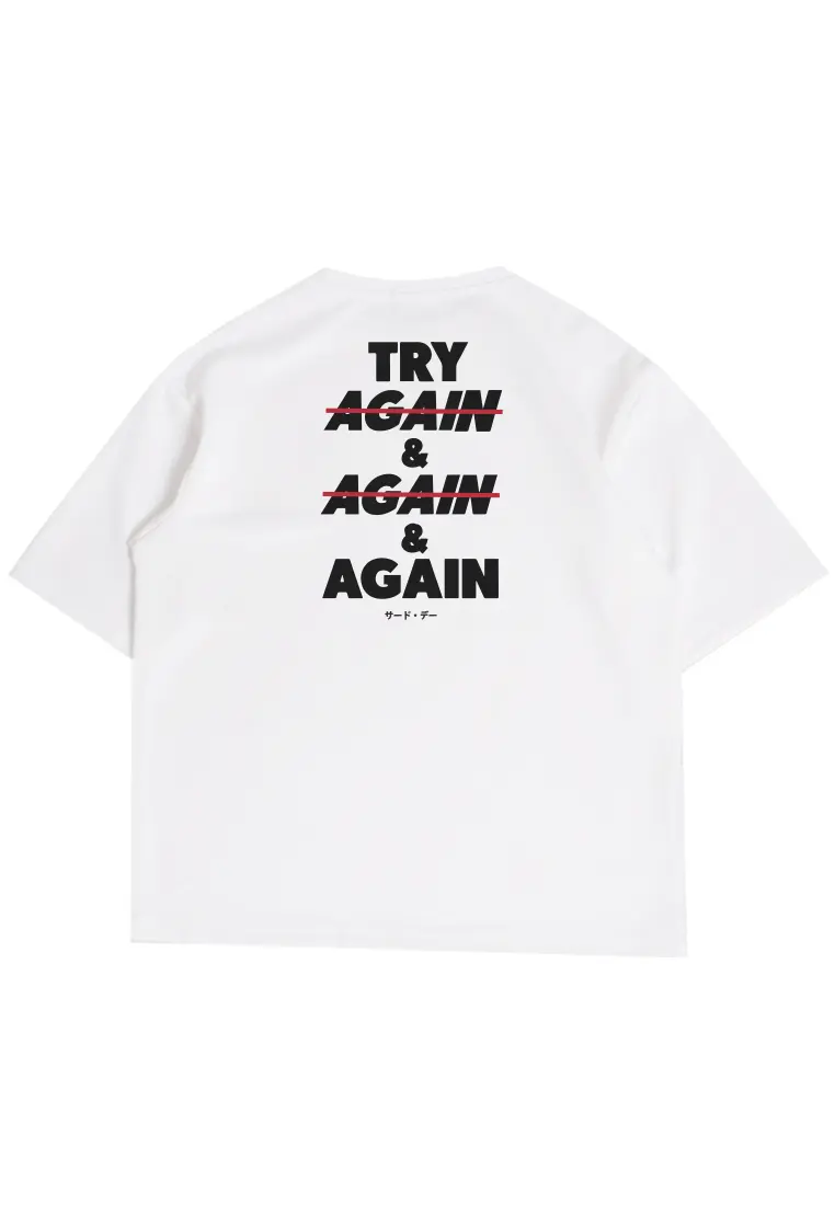 MTT57 Kaos Oversize Gym Scuba Bahan Tebal "try again and again" putih