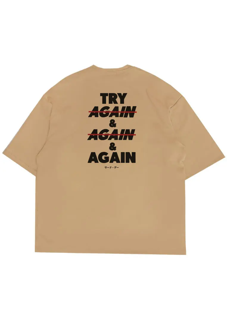 MTT58 Kaos Oversize Gym Scuba Bahan Tebal "try again and again" khaki