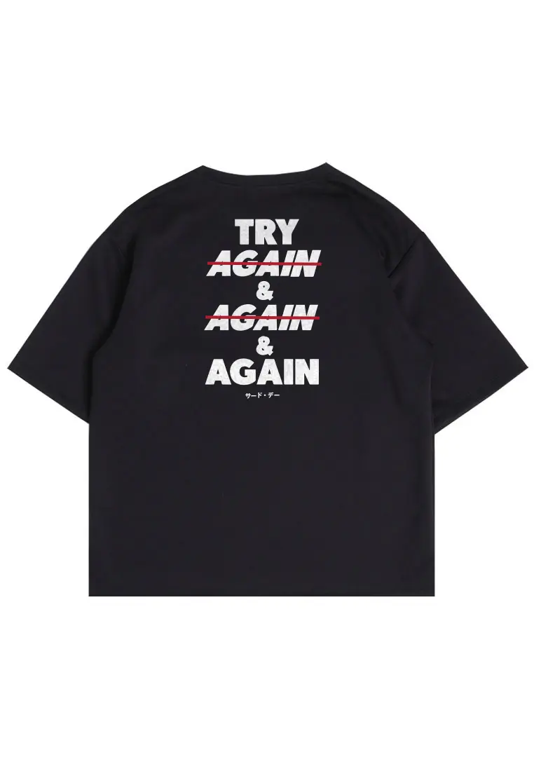 MTT59 Kaos Oversize Gym Scuba Bahan Tebal "try again and again" hitam