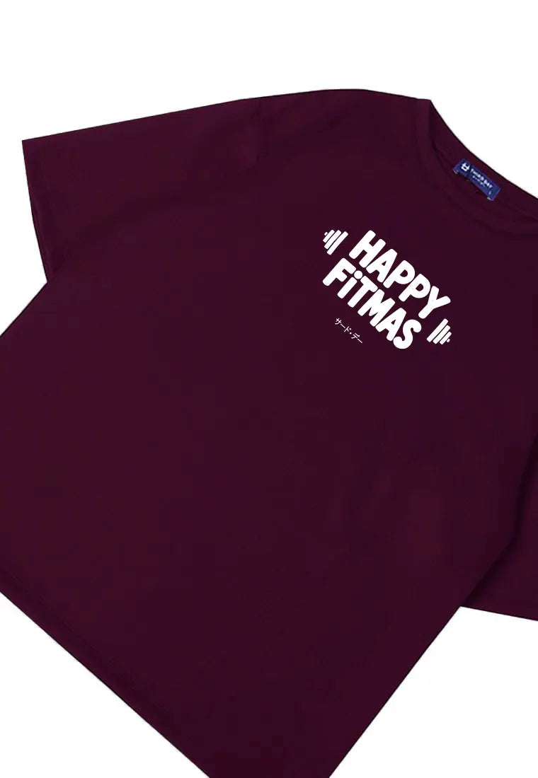 MTT64 kaos gym oversize pria natal bahan tebal scubalux "happy fitmas" burgundy merah