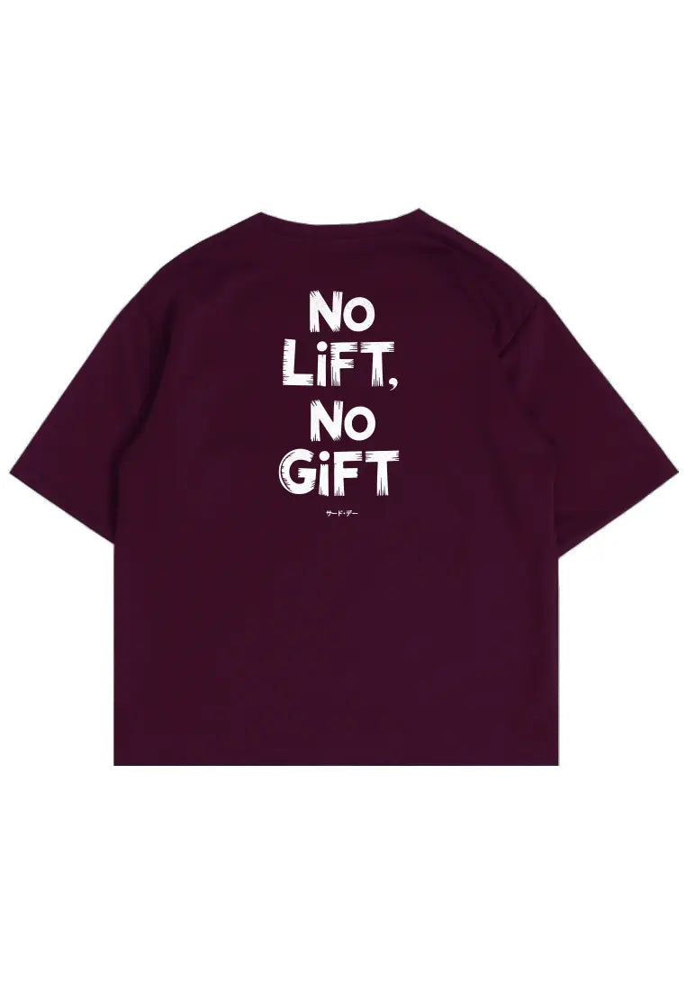 MTT65 kaos gym oversize pria natal bahan tebal scubalux "no lift no gift" burgundy merah