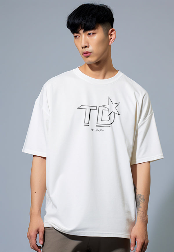 MTU09 Kaos Oversized Estetik Logo TD Bintang Star putih