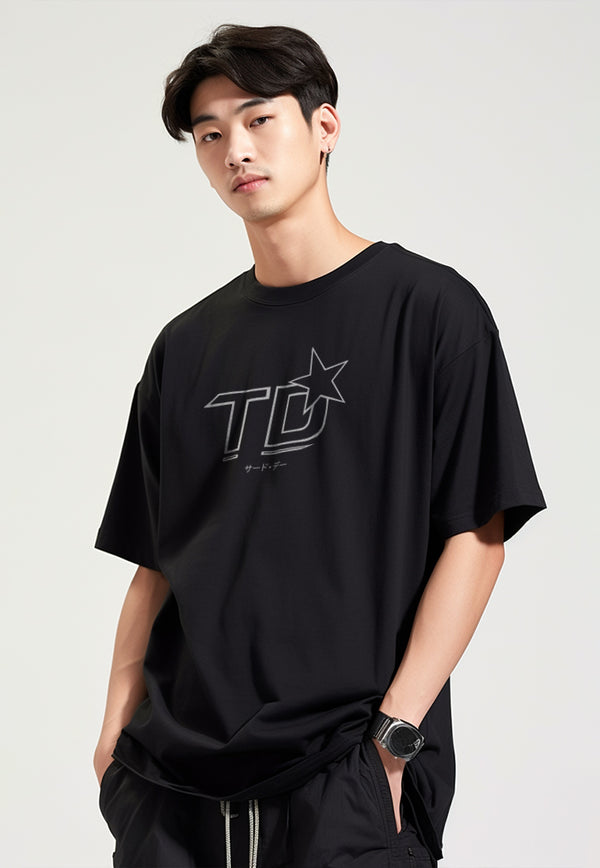 MTU10 Kaos Oversized Estetik Logo TD Bintang Star hitam