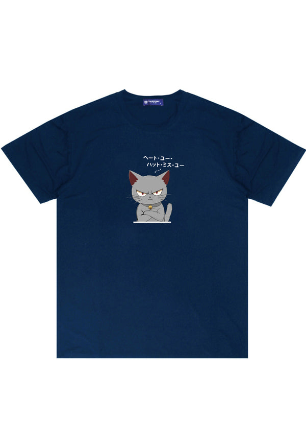 MTU12 Kaos Gambar Kucing Pria "cat quote" instacool lengan pendek navy