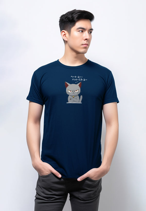 MTU12 Kaos Gambar Kucing Pria "cat quote" instacool lengan pendek navy