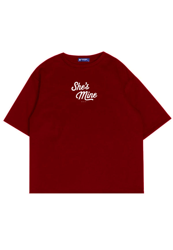 MTU20 kaos couple pasangan oversize bahan tebal scubalux "she's mine" merah maroon