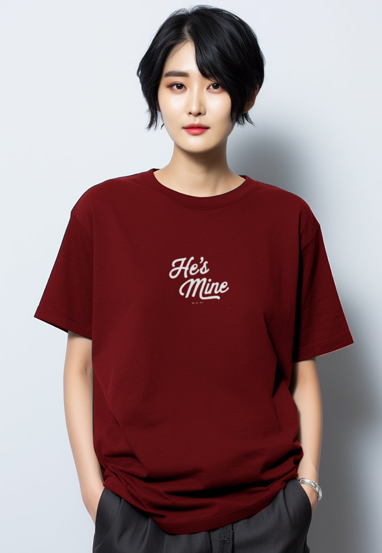 MTU21 kaos couple pasangan oversize bahan tebal scubalux "he's mine" merah maroon