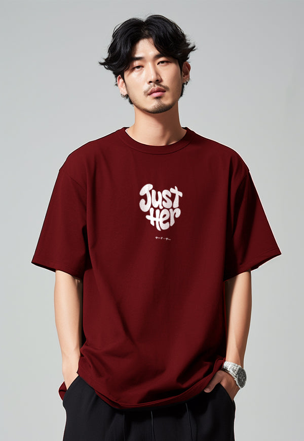 MTU25 kaos couple pasangan terbaru oversize bahan tebal scubalux "just her" maroon