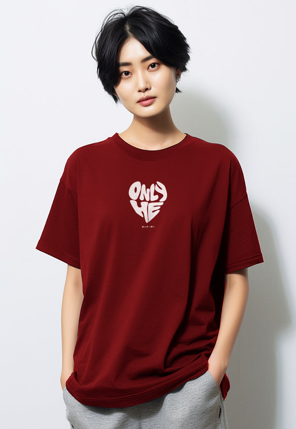 MTU29 kaos couple pasangan terbaru oversize bahan tebal scubalux "only he" maroon