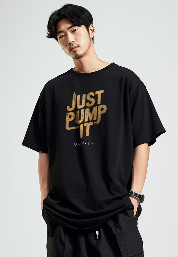 MTU47 Kaos Oversize Gym Bahan Tebal Scuba "just pump it" hitam