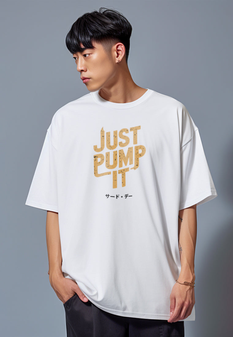 MTU49 Kaos Oversize Gym Bahan Tebal Scuba "just pump it" putih