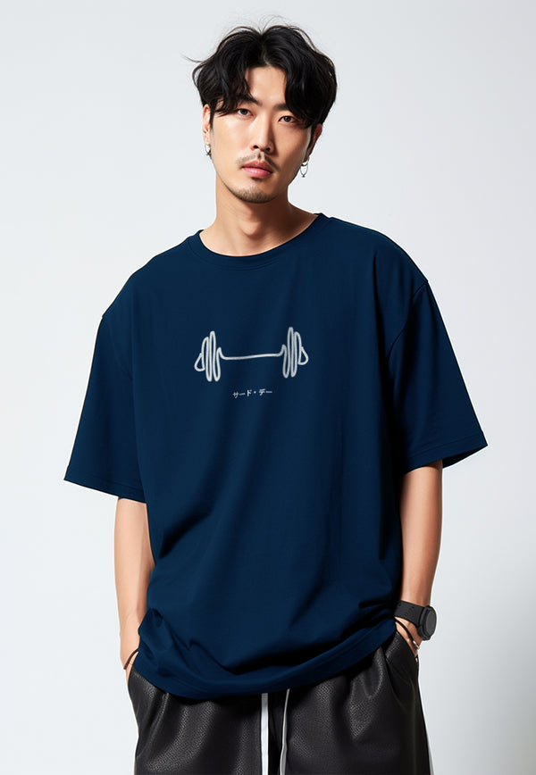 MTU51 Kaos Oversize Bahan Tebal Scuba "barbell sketch" navy