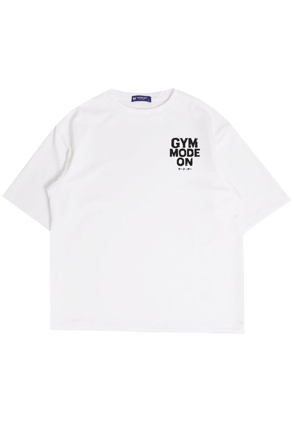 MTU59 Kaos Oversize Gym Bahan Tebal "gym mode on" putih