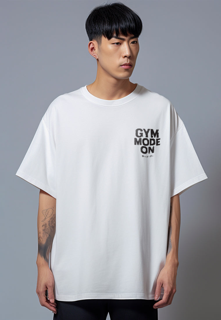 MTU59 Kaos Oversize Gym Bahan Tebal "gym mode on" putih