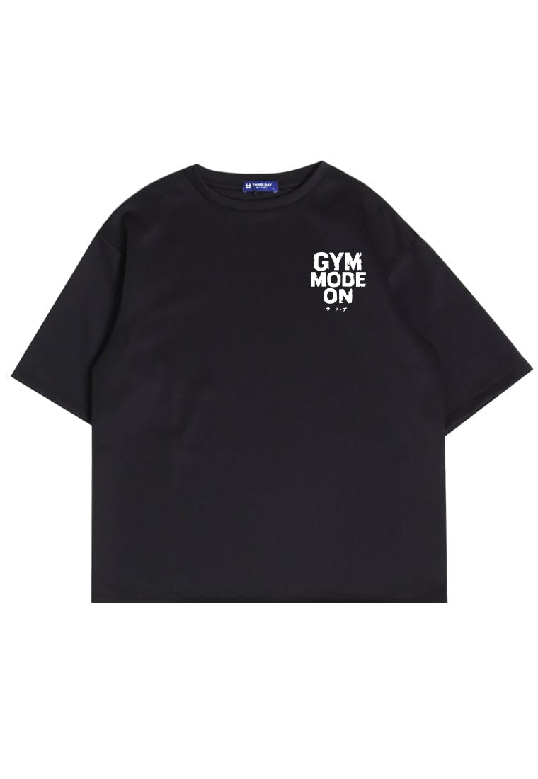 MTU60 Kaos Oversize Gym Bahan Tebal "gym mode on" hitam