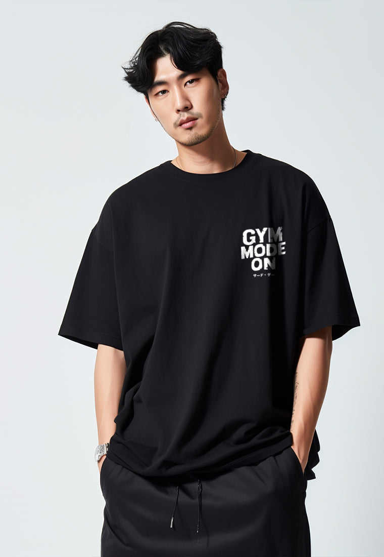 MTU60 Kaos Oversize Gym Bahan Tebal "gym mode on" hitam