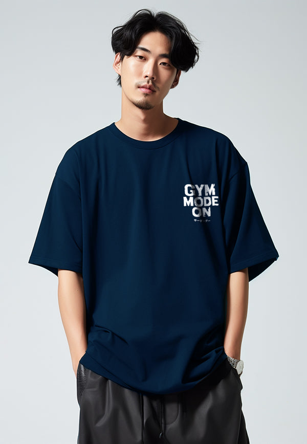 MTU61 Kaos Oversize Gym Bahan Tebal "gym mode on" navy