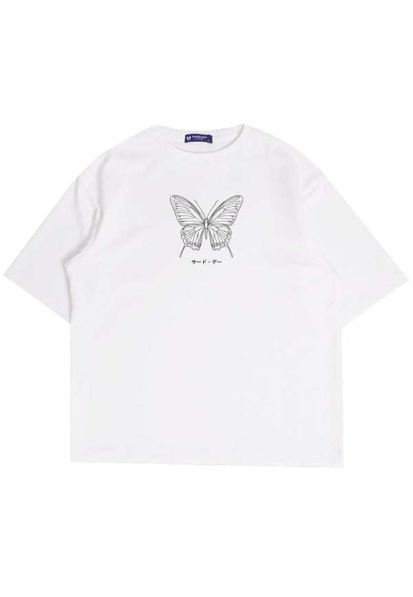 MTU64 Kaos Butterfly Kupu Kupu Oversize Tebal Scuba putih