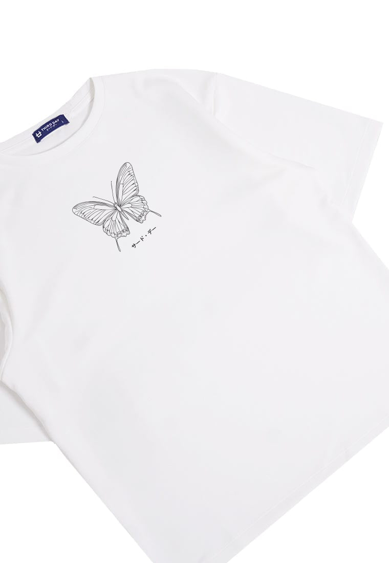 MTU64 Kaos Butterfly Kupu Kupu Oversize Tebal Scuba putih