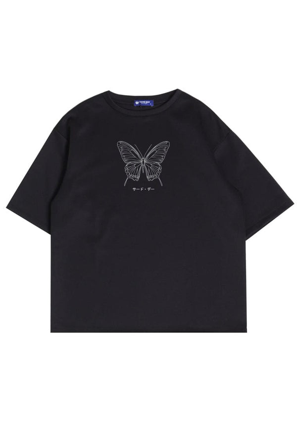 MTU65 Kaos Butterfly Kupu Kupu Oversize Tebal Scuba hitam