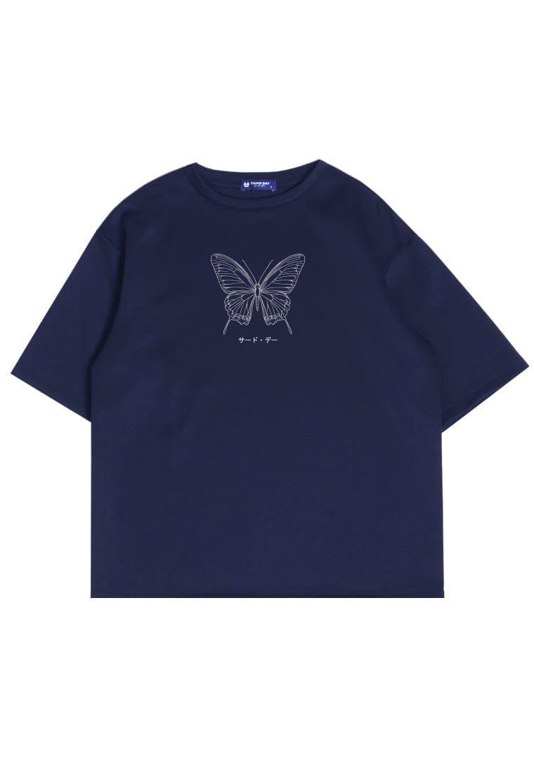 MTU66 Kaos Butterfly Kupu Kupu Oversize Tebal Scuba navy