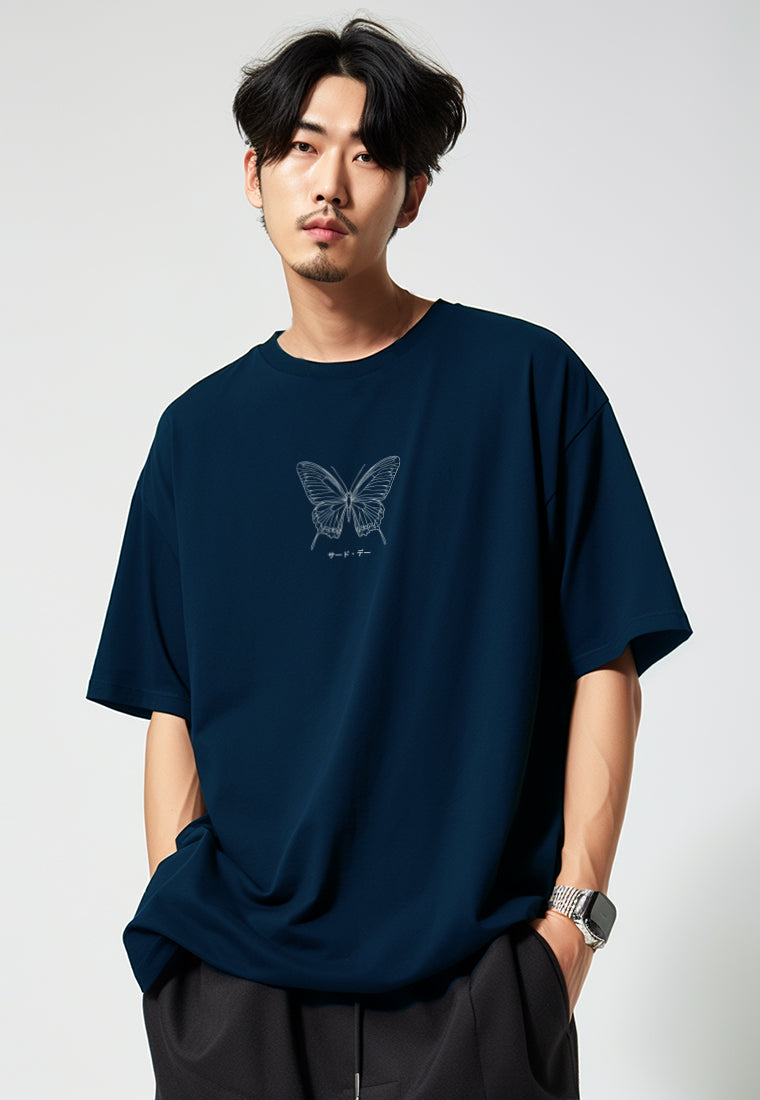 MTU66 Kaos Butterfly Kupu Kupu Oversize Tebal Scuba navy