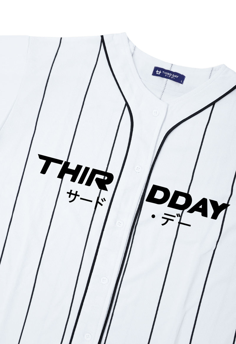 MTU77 Baju Baseball Jersey "thirdday italic katakana" putih Third Day Co