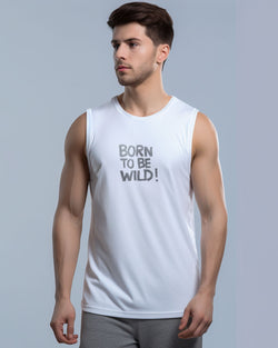 MTU78 Kaos Lekbong Singlet Pria "born to be wild" putih