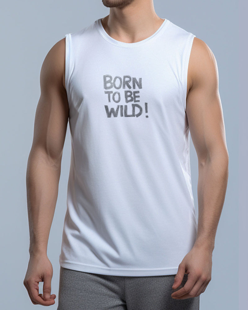 MTU78 Kaos Lekbong Singlet Pria "born to be wild" putih