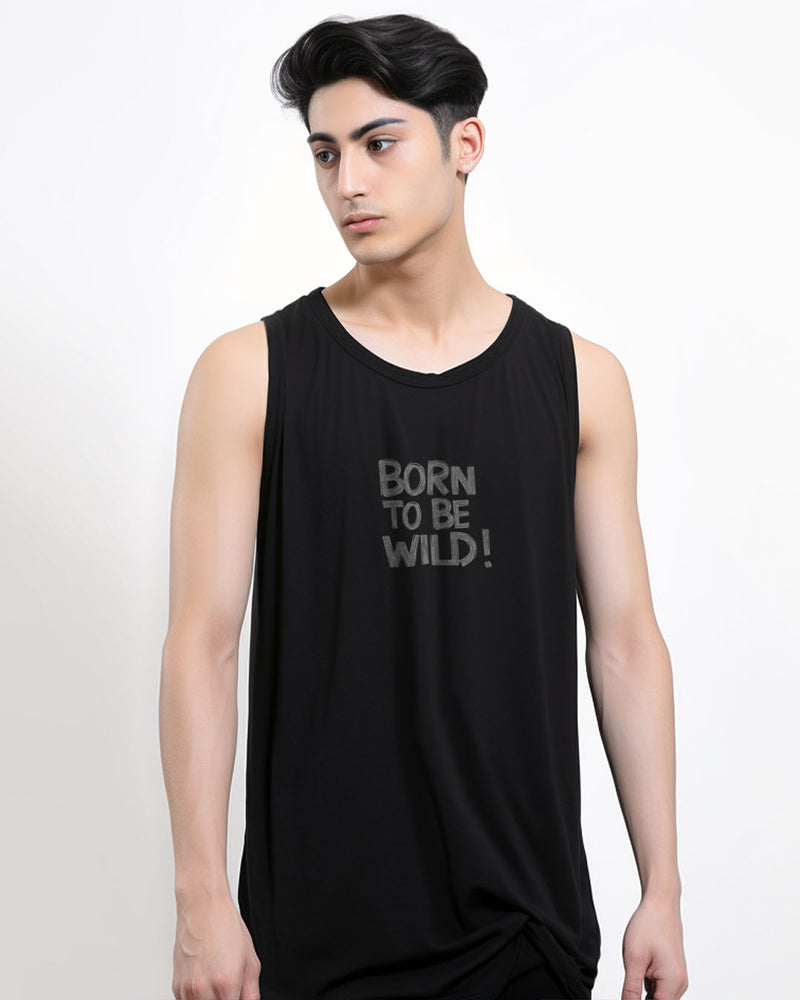 MTU79 Kaos Lekbong Singlet Pria "born to be wild" hitam