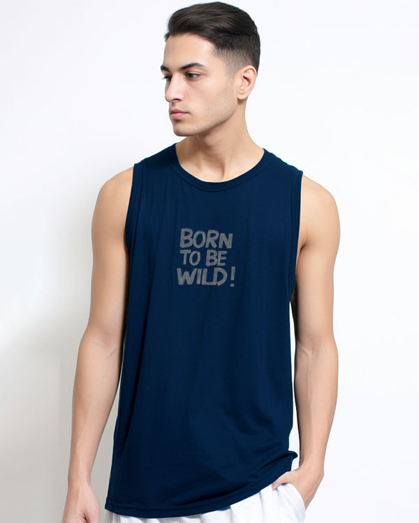 MTU80 Kaos Lekbong Singlet Pria "born to be wild" navy