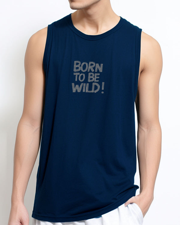 MTU80 Kaos Lekbong Singlet Pria "born to be wild" navy