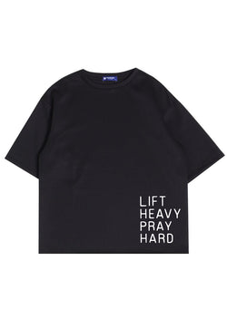 MTU81 Kaos Oversize Gym Scuba Bahan Tebal "lift heavy pray hard" hitam