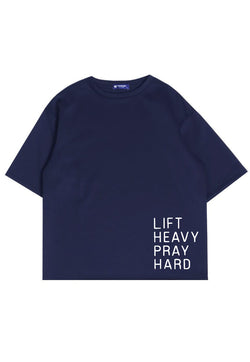 MTU84 Kaos Oversize Gym Scuba Bahan Tebal "lift heavy pray hard" navy