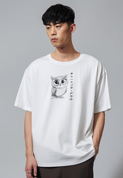 MTU87 Kaos Burung Hantu katakana Oversize Putih