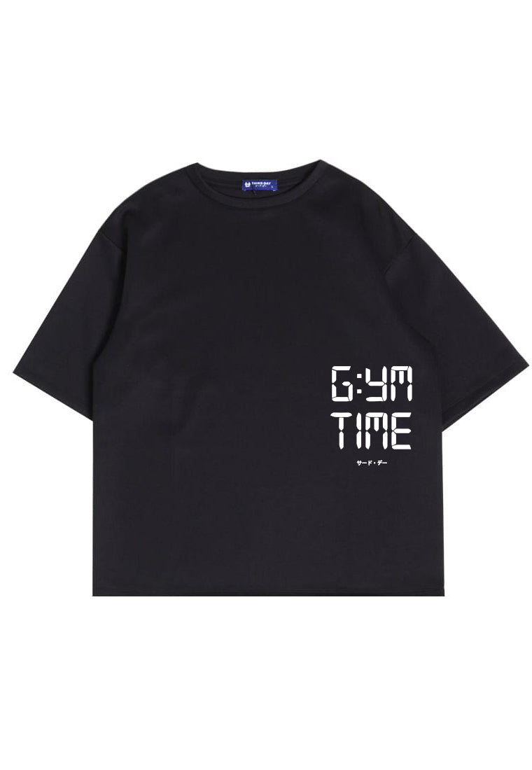 MTU94 Kaos Oversize Gym Bahan Scuba Tebal "gym time" hitam