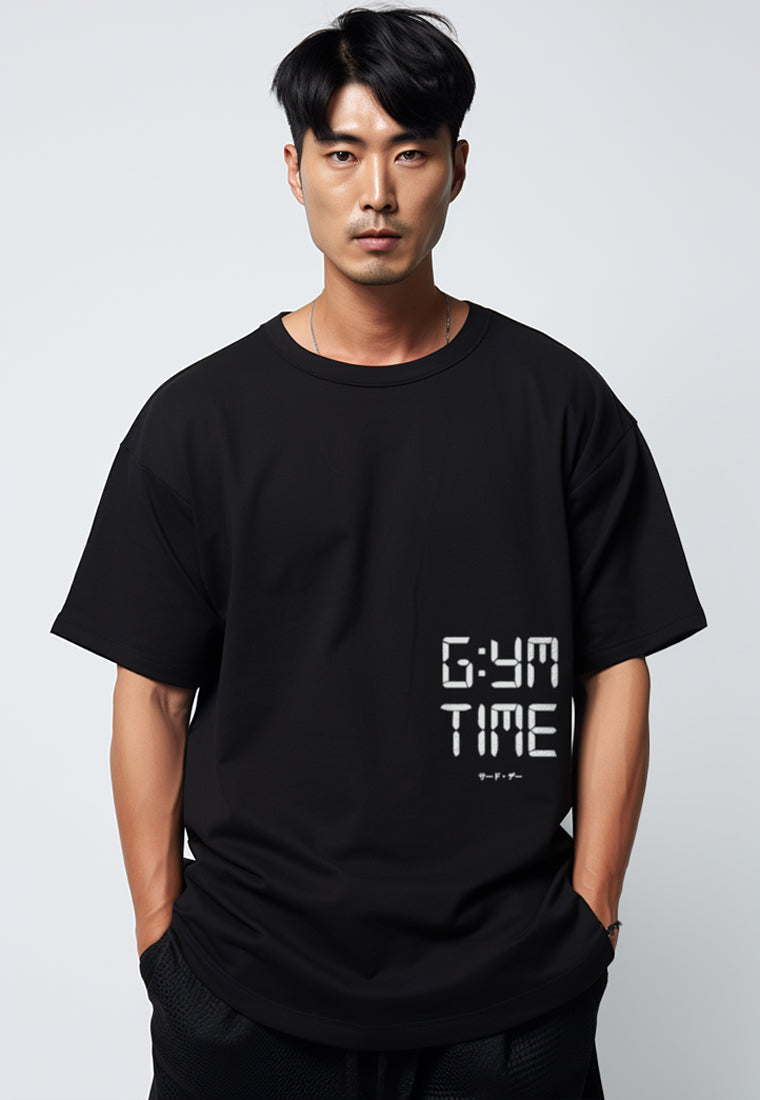 MTU94 Kaos Oversize Gym Bahan Scuba Tebal "gym time" hitam