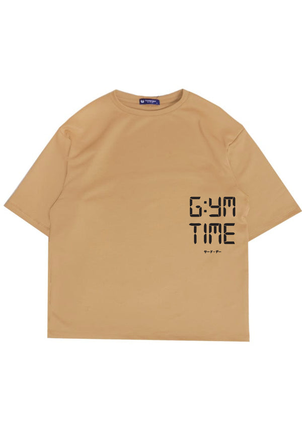 MTU95 Kaos Oversize Gym Bahan Scuba Tebal "gym time" khaki